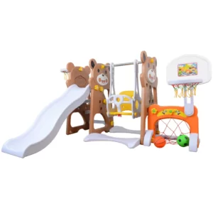 Mainan Anak Perosotan Asyik Dan Ayunan Slide With Swing & Basketball Set Brown