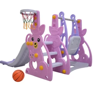 Mainan Anak Perosotan Asyik Dan Ayunan Slide With Swing & Basketball Set Pink